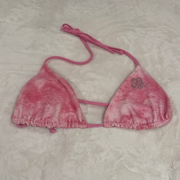 New! Frankies Bikinis Tia Terry Triangle Top Distorted Pink Dye 31538 - Picture 7 of 12